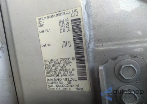 2012 Nissan Altima Base from USA, damaged, VIN 1N4AL2AP8CN481261